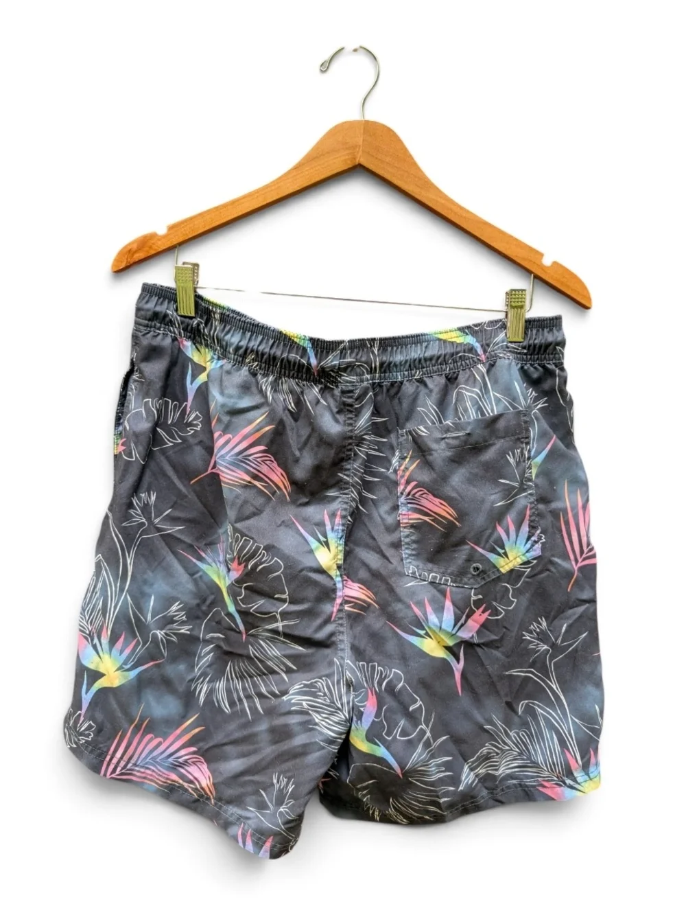 Original Use Gray Swim Trunks with Neon Floral Print